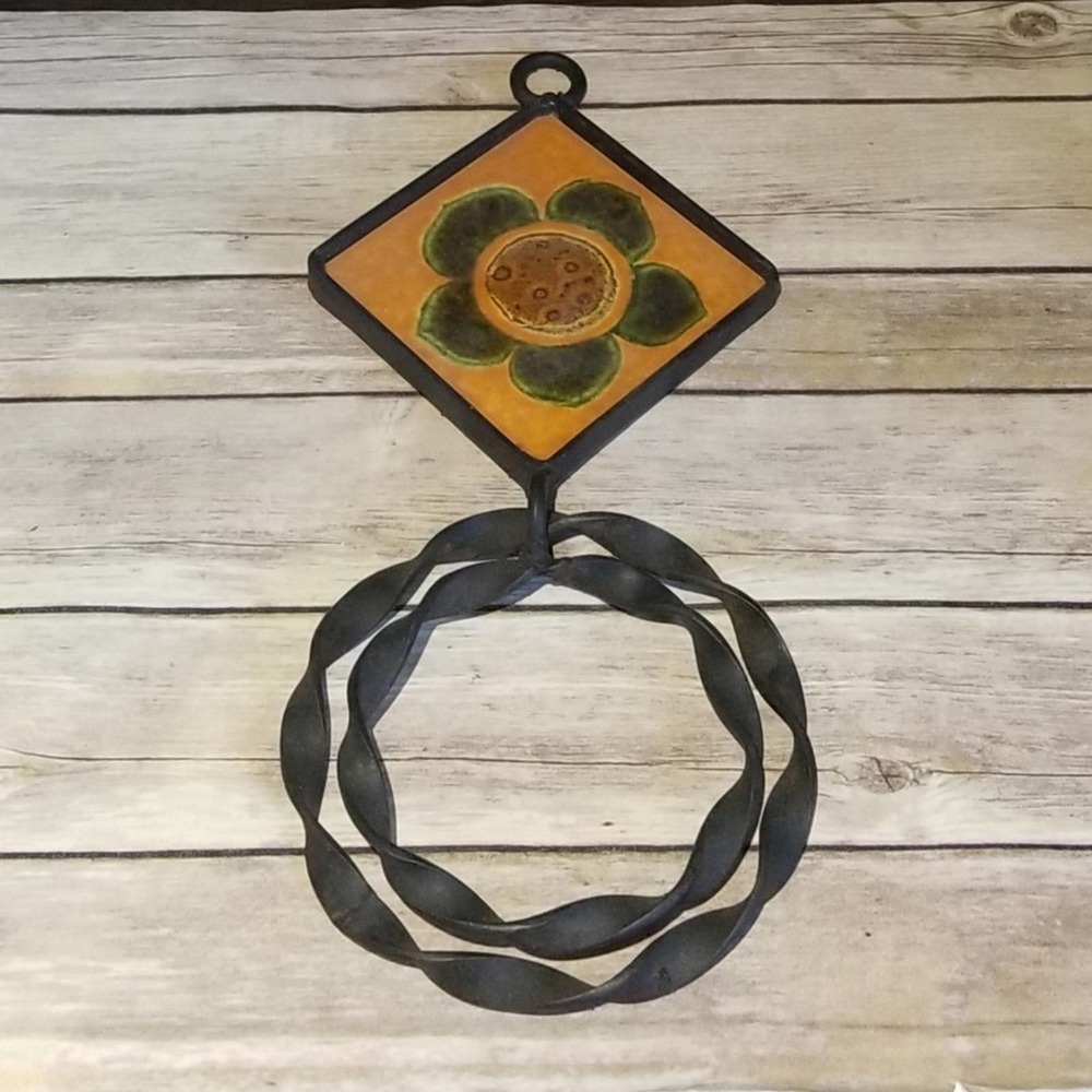 Vintage Spanish Ceramic Tile Home Decor Trivet Wall Hanger 60s 70s